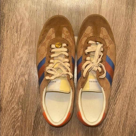 Gucci Tan Sneakers with Blue and Orange Accents